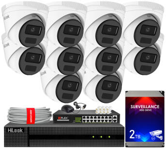 Zestaw do Monitoringu IP 4Mpx, 10 Kamer IPC-T241H-C, Rejestrator, 16xPoE - HiLook by Hikvision | IPC-T241H-C(x10) NXI KIT