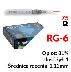 TRISET-113 - Przewód koncentryczny RG-6 75Ω 1,13/4,8/6,8 klasa A 100m - Triset