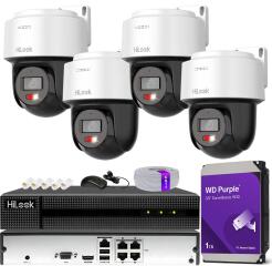 Zestaw do Monitoringu IP 2Mpx, 4 Kamery PTZ-N2C200M-D Smart Hybrid Light, PoE - HiLook by Hikvision | PTZ-N2C200M-D(x4) POE KIT
