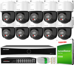 Zestaw do Monitoringu IP 4Mpx, 10 Kamer PTZ-N2C400M-DE Smart Hybrid Light, PoE - HiLook by Hikvision | PTZ-N2C400M-DE(x10) POE KIT