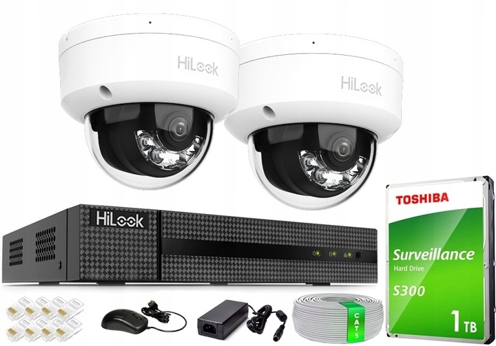 Zestaw do Monitoringu IP 4Mpx, 2 Kamery IPC-D140HA-LUC Smart Hybrid Light, PoE - HiLook by Hikvision | IPC-D140HA-LUC(x2) POE KIT