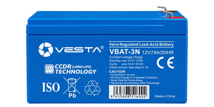 VBAT-3N - Akumulator AGM 12V 7Ah, VRLA, technologia CCDR - Vesta | VBAT-3N