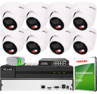 Zestaw do Monitoringu IP 4Mpx, 8 Kamer VE-NC143F-LIU, Smart Hybrid Light, Audio - Hikvision | VE-NC143F-LIU(x8) POE KIT