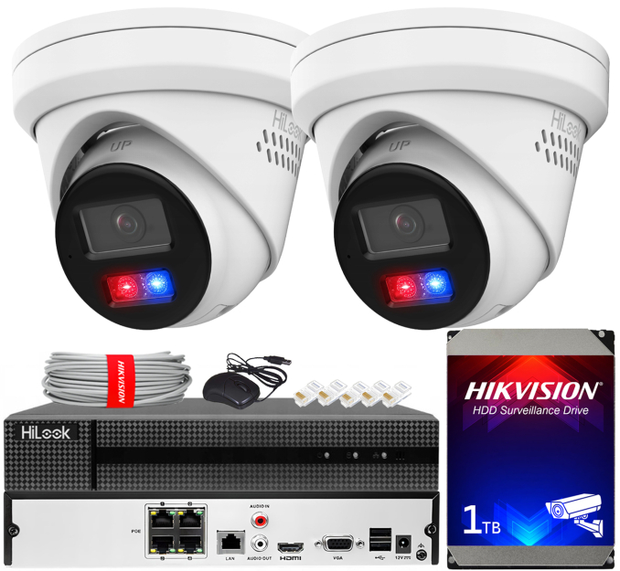 Zestaw do Monitoringu IP 6Mpx, 2 Kamery IPC-T260HAP-LUF/SL Smart Hybrid Light, PoE - HiLook by Hikvision | IPC-T260HAP-LUF/SL(x2) POE KIT