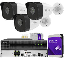 Zestaw do monitoringu IP 5Mpx, 3 Kamery IPC-B150H, PoE, IR30m - HiLook by Hikvision | IPC-B150H (x3) POE KIT