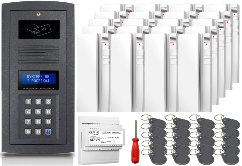 Zestaw domofonowy Elfon OPTIMA OP-255R-G + 20x Unifon OP-U7 - ELFON | OP-255R-G + 20x OP-U7