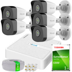 Zestaw do Monitoringu IP FullHD 2MP, 5 Kamer IPCAM-B2 IR30m, Rejestrator 8xPoE - HiLook by Hikvision | 5x IPCAM-B2- + NVR-8CH-H/8P
