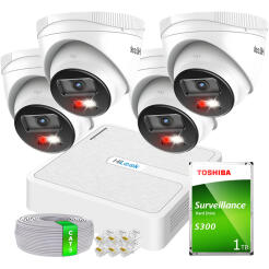 Zestaw do Monitoringu IP Full HD, 4 Kamery IPCAM-T2-30DL, Hybrid Light, Rejestrator 4ch PoE, MD 2.0 - HiLook by Hikvision | 4x IPCAM-T2-30DL- + NVR-4CH-H/4P