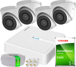 Zestaw do Monitoringu IP Full HD, 4 Kamery IPCAM-T2 IR30m, Rejestrator 4ch PoE - HiLook by Hikvision | 4x IPCAM-T2- + NVR-4CH-H/4P