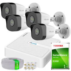 Zestaw do Monitoringu IP Full HD, 4 Kamery IPCAM-B2 IR30m, Rejestrator 4ch PoE - HiLook by Hikvision | 4x IPCAM-B2- + NVR-4CH-H/4P