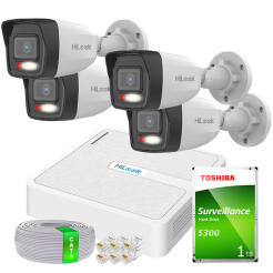 Zestaw do Monitoringu IP Full HD, 4 Kamery IPCAM-B2-30DL, Hybrid Light, Rejestrator 4ch PoE, MD 2.0 - HiLook by Hikvision | 4x IPCAM-B2-30DL- + NVR-4CH-H/4P