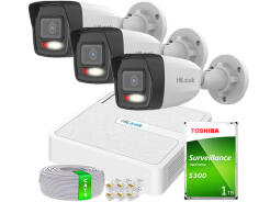 Zestaw do Monitoringu IP Full HD, 3 Kamery IPCAM-B2-30DL, Hybrid Light, Rejestrator 4ch PoE, MD 2.0 - HiLook by Hikvision | 3x IPCAM-B2-30DL- + NVR-4CH-H/4P
