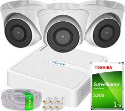 Zestaw do Monitoringu IP Full HD, 3 Kamery IPCAM-T2 IR30m, Rejestrator 4ch PoE - HiLook by Hikvision | 3x IPCAM-T2- + NVR-4CH-H/4P