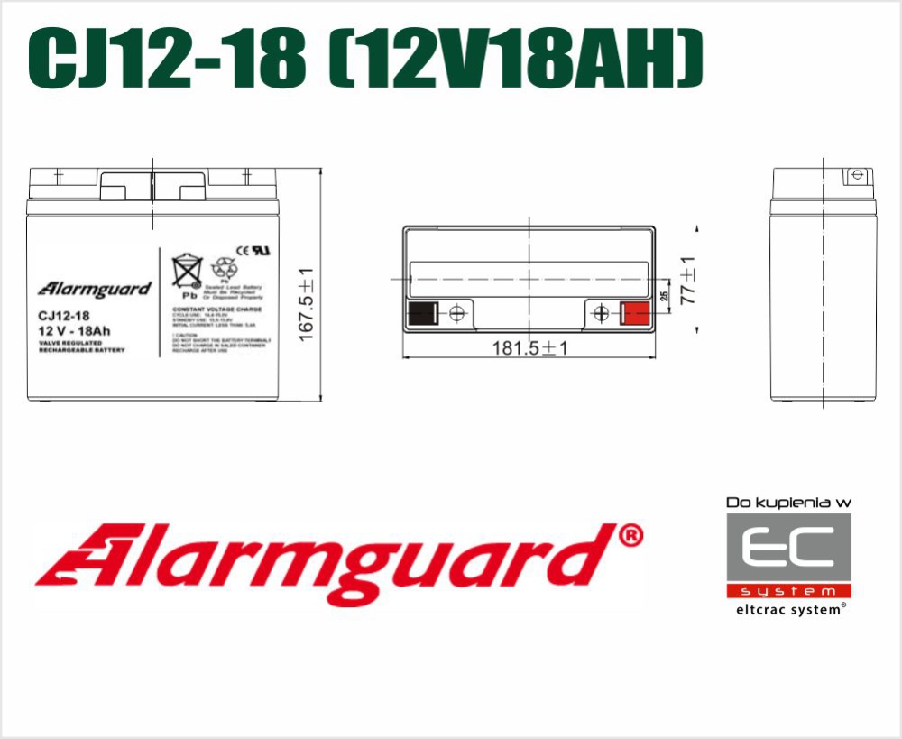 CJ12-18 - Akumulator 18Ah 12V - Alarmguard