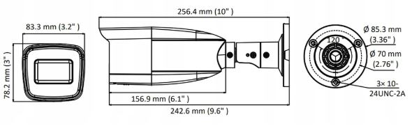 Wymiary modelu HWT-B320-VF Hiwatch Wymiary kamery HWT-B320-VF